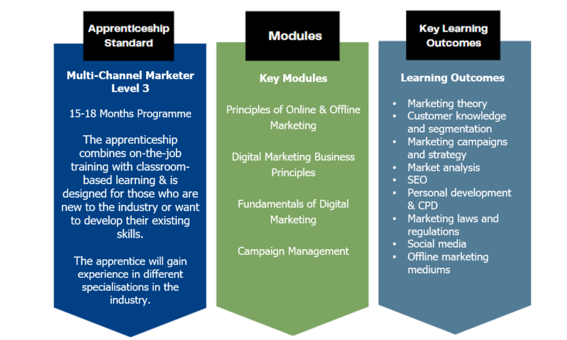 The apprenticeship standard, modules and key learning outcomes for  Multi Channel Marketer apprentices
