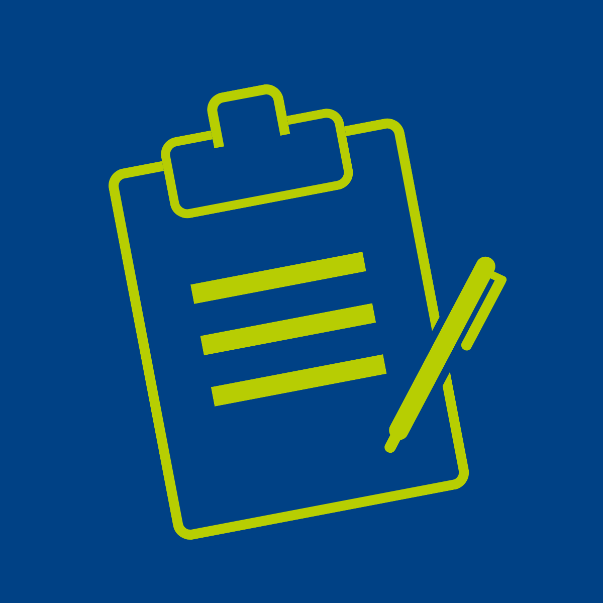 A green outline of a clipboard and pen